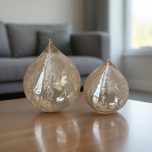 Evergreen Gold Crackle Glass Raindrops. - Picture 2 of 4